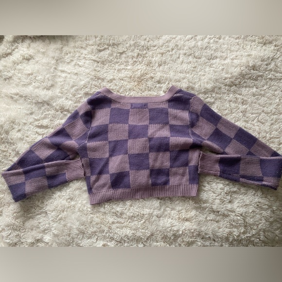 FULL TILT PURPLE CHECKERED CROPPED CARDIGAN - Picture 4 of 4